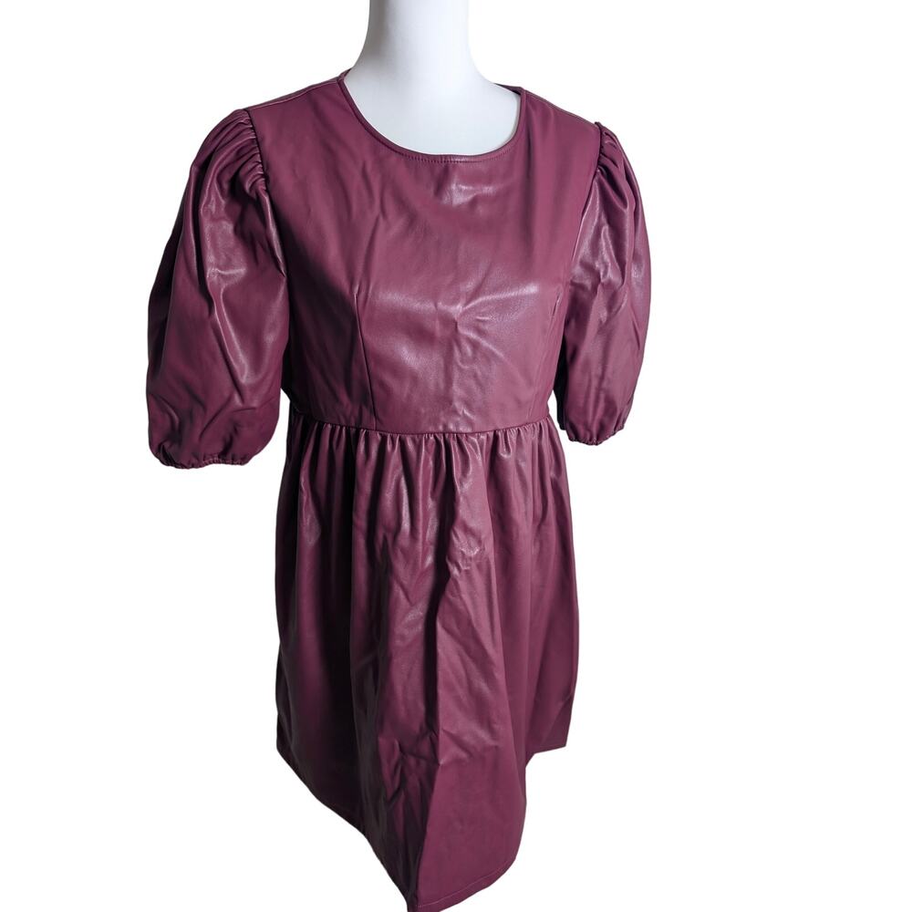Nasty Gal Faux Leather Puffed Sleeve Baby Doll‎ Dress Plum Purple Size 8